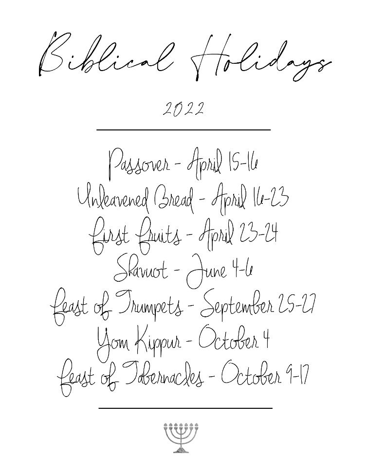 Biblical Holiday Dates Printable for the traditional calendar - free printable | Land of Honey