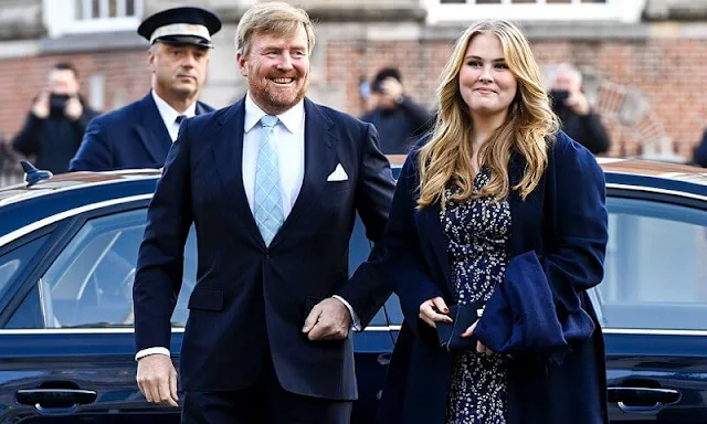 Queen Maxima wore a new red wool crepe dress by Natan. Crown Princess Amalia wore a new naomi chiffon crepe maxi dress by LaDress