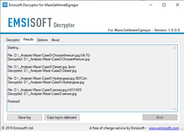 Emsisoft Decryptor Results