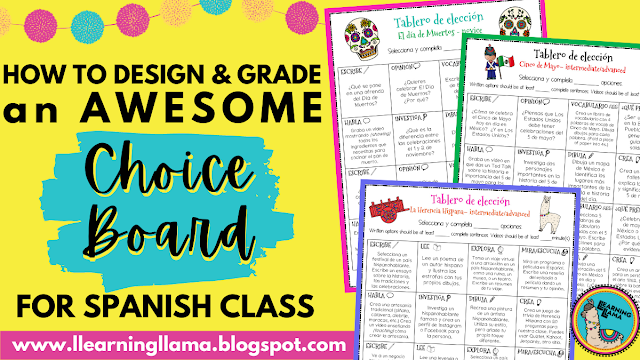 how to design and grade a choice board in spanish class