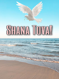 Shana Tova greeting card - A dove with an olive leaf near the sea.