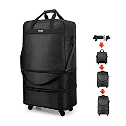  Hanke Expandable Foldable Luggage Suitcase Ripstop Rolling  Travel Bag Lightweight Collapsible Luggage without Telescoping Handle,  Black