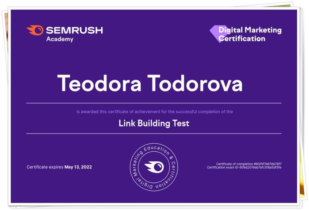 Сертификат Link Building - SEMRush Academy