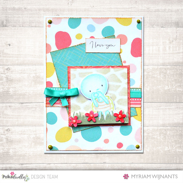 Handmade card with digital stamp Turtle Love from Polkadoodles