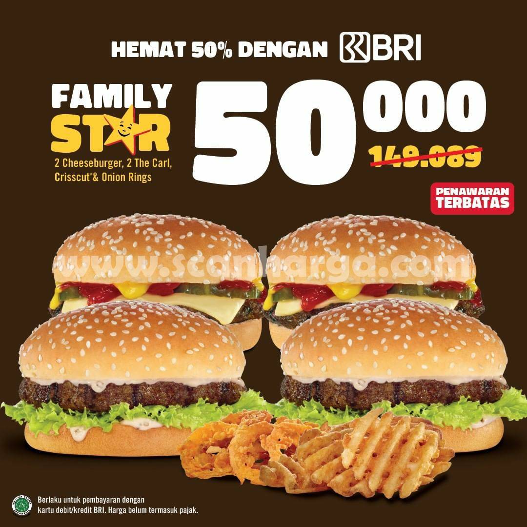 Promo CARLS Jr Diskon 50% dengan Debit & Kartu Kredit BRI