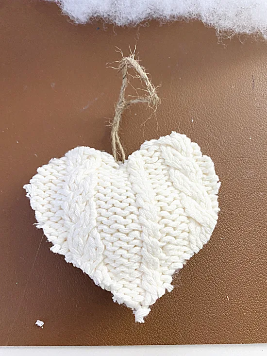 stuffed sweater heart with twine hanger