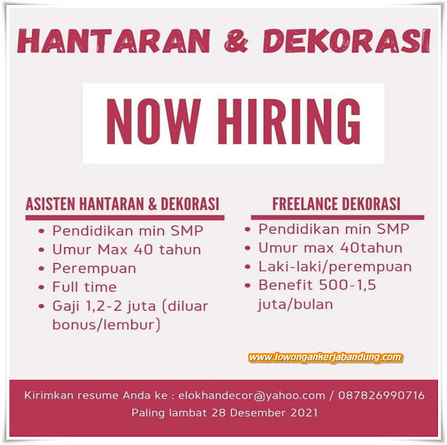 Loker Bandung Karyawan Hantaran & Dekorasi