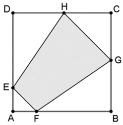 A figura a seguir mostra um quadrado ABCD de lado 1, os pontos E, F, G, H pertencentes aos lados DA, AB, BC, CD, respectivamente, e o polígono EFGH.