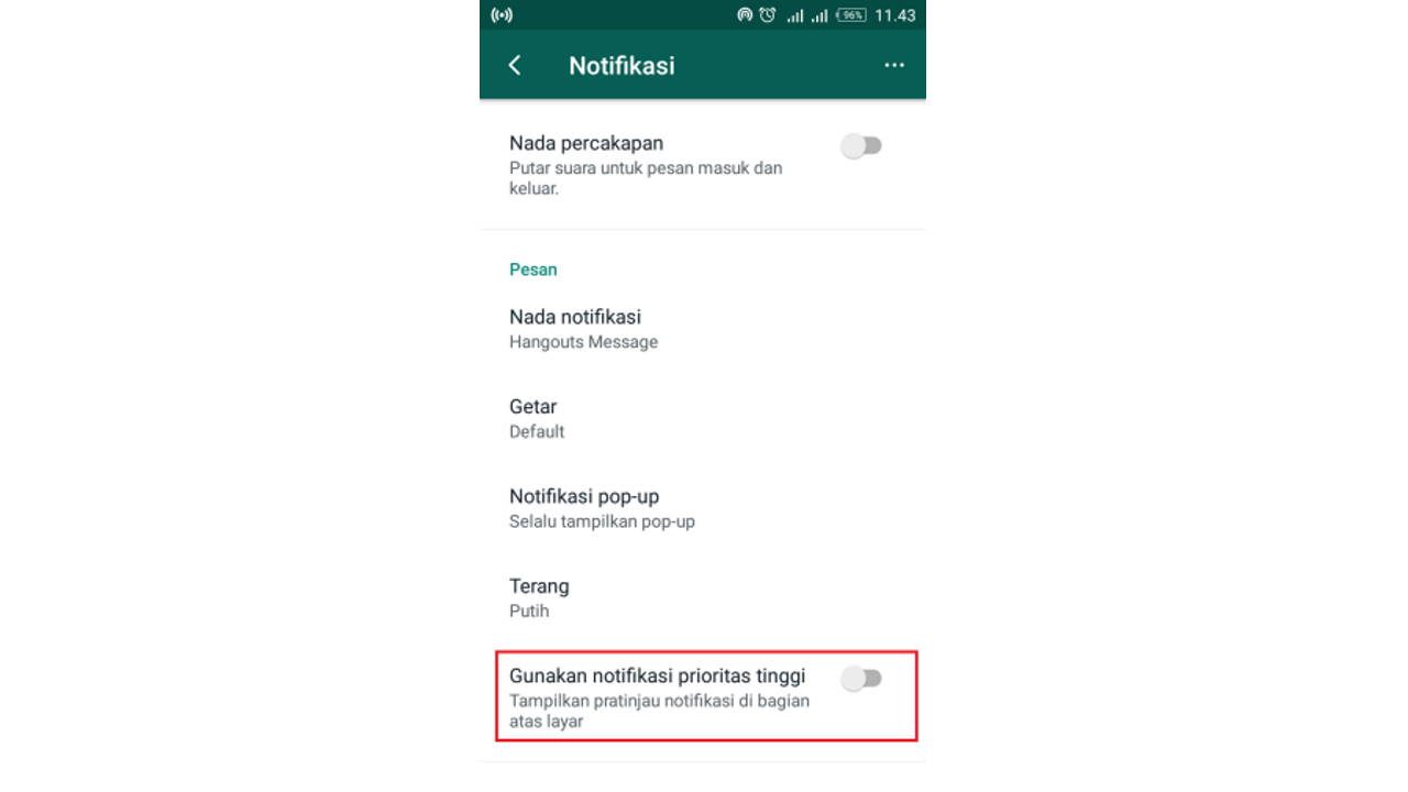 Mematikan Notifikasi pada Bagian Atas