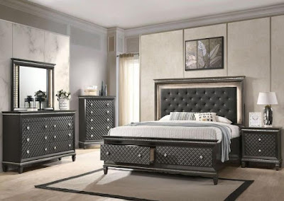 art deco bedroom set with upholstered panel bed