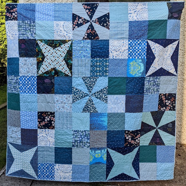 Modern blue patchwork quilt