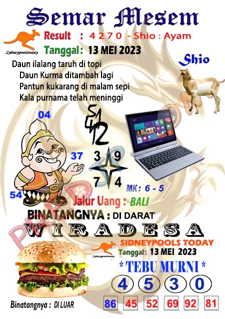 Prediksi Semar Mesem SDY Hari Ini JP 13 Mei 2023