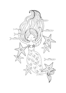 mermaids and starfish coloring page for kids