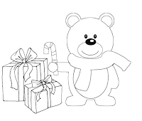 Bear and gifts for Christmas coloring page