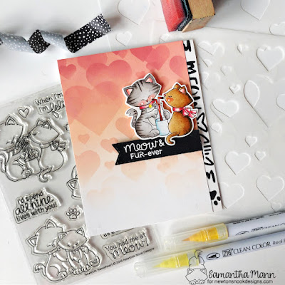 Meow & Fur-ever Card by Samantha Mann for Newton's Nook Designs, Stencil, Distress Oxide Inks, Ink Blending, Love, Newton's Sweethearts, #newtonsnook #newtonsnookdesigns #stencil #bokeh #cards #cardmaking #handmadecards