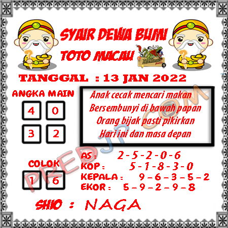 Prediksi Dewa Bumi Togel Macau Pools Jumat 13-01-2023