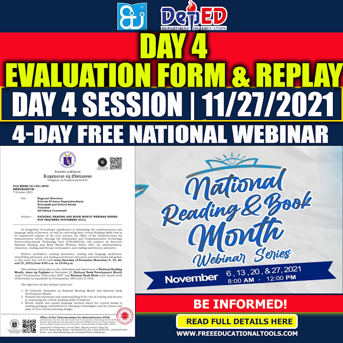 November 27 Official Evaluation Form | Day 4 Last Session on NATIONAL READING AND BOOK MONTH WEBINAR SERIES 2021 FOR TEACHERS