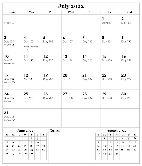 Julian Calendar 2022 July