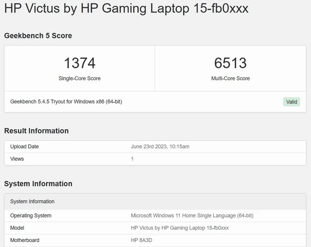 Benchmark HP Victus 15 FB0009AX