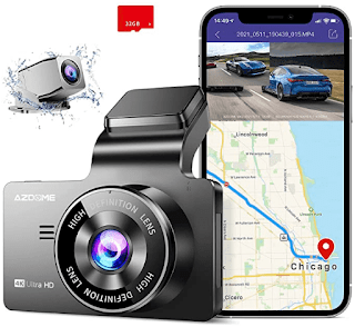 $75.59, AZDOME 4K Dash Cam, Built-in GPS/WiFi Dual Dash Cam