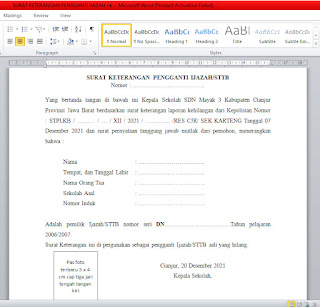 contoh surat keterangan pengganti ijazah yang hilang