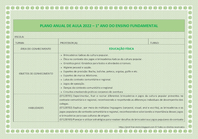 Planejamento Anual de Aula 1° ano Alinhado à BNCC