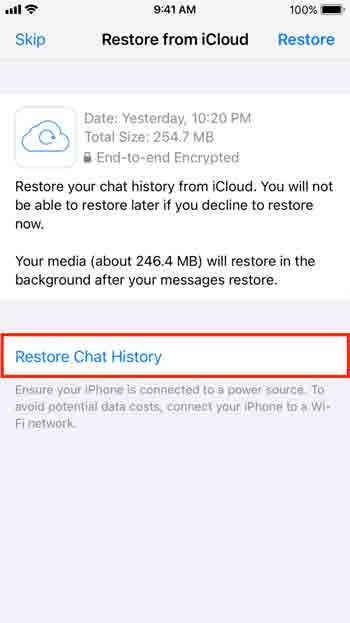استعادة سجل الدردشة على WhatsApp على iPhone