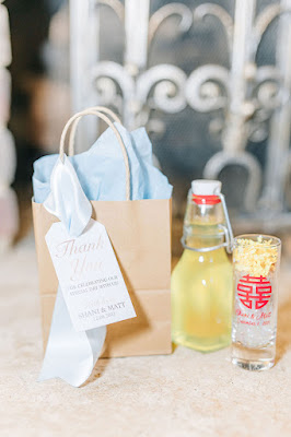 limoncello wedding favor with brown paper bag