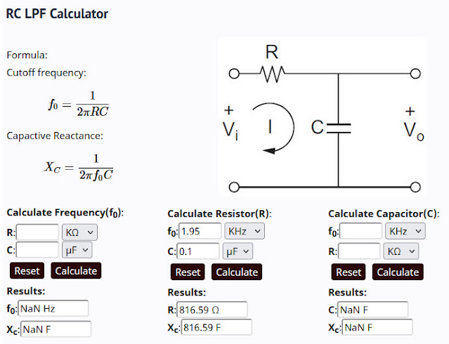 RC filter calculator