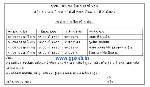 GPSSB ની વિવિધ ભરતી ની પરિક્ષા ની તારીખ જાહેર | GPSSB Different 4 Exam Date Declared 2021-22