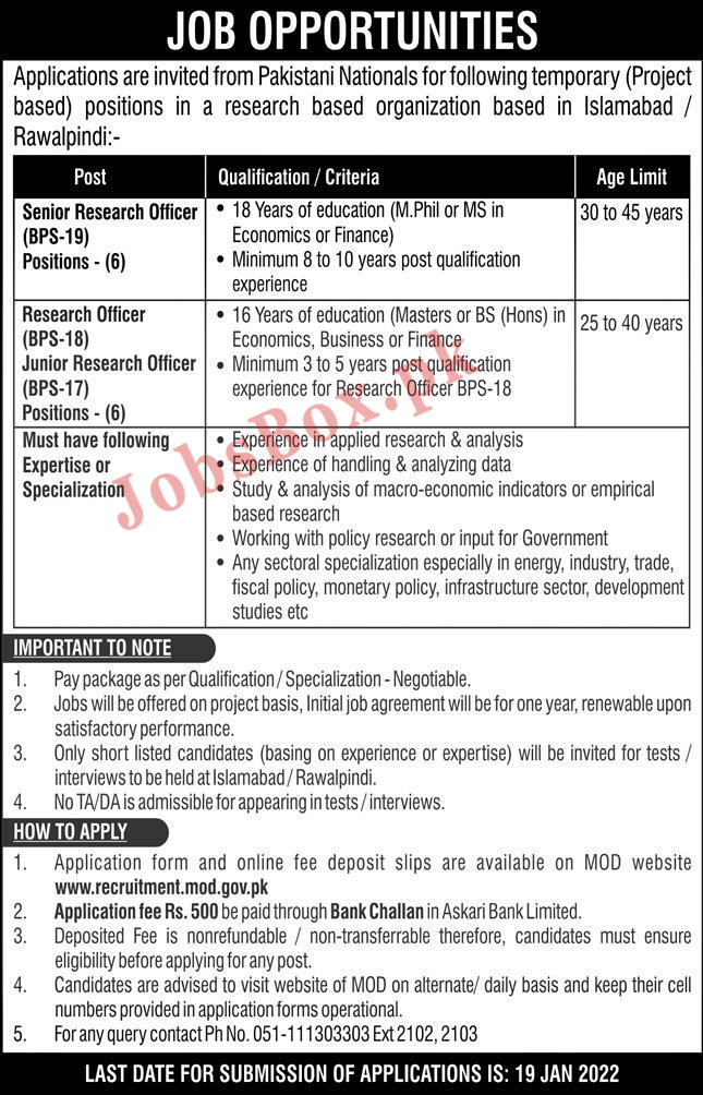 Ministry of Defence MOD Jobs 2022 | www.recruitment.mod.gov.pk