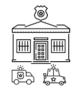 Police Station and police cars coloring page