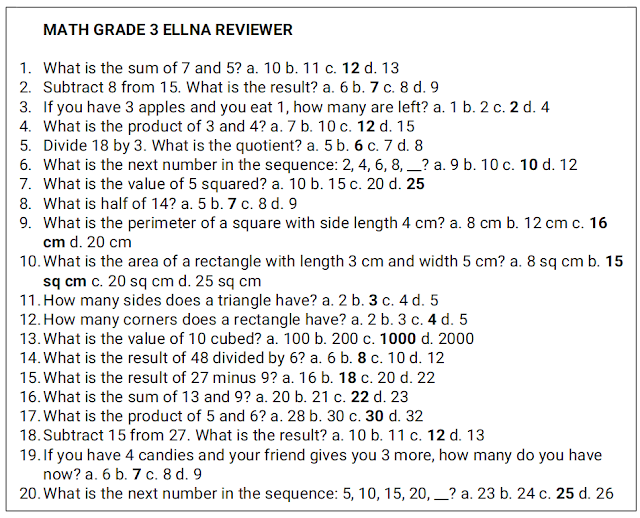 MATH GRADE 3 REVIEWER