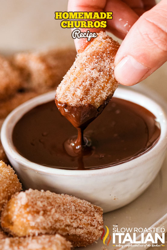 Churros Recipe dipped in chocolate sauce