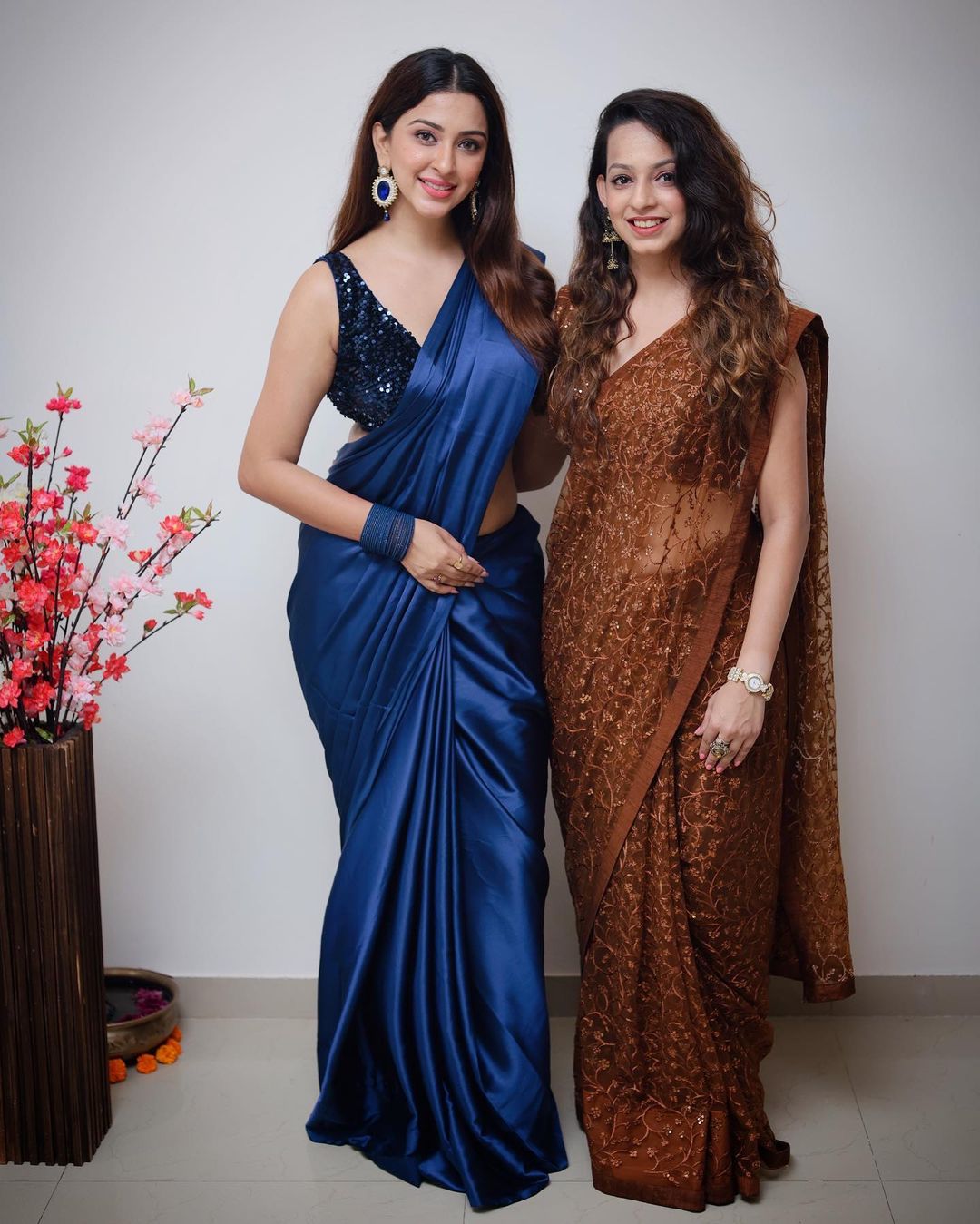 Eshanya Maheshwari's Satin Blue Saree with Sequin Blouse for Ganesh Chaturthi