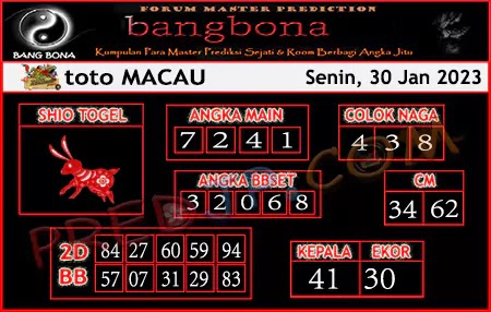 Prediksi Bangbona Toto Macau Senin 30 Januari 2023