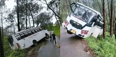 Himachal: Private bus goes out of control and rolls off the road, passengers start screaming