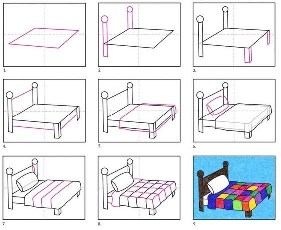 Hướng dẫn vẽ cái giường theo từng bước