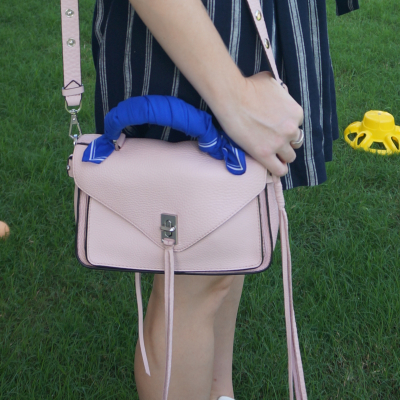 navy stripe shorts with Rebecca Minkoff small Darren messenger bag in peony | awayfromtheblue