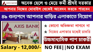 Axis Bank Recruitment 2022 || Axis Bank Jobs In Kolkata || 12th Pass Jobs || Apply Now