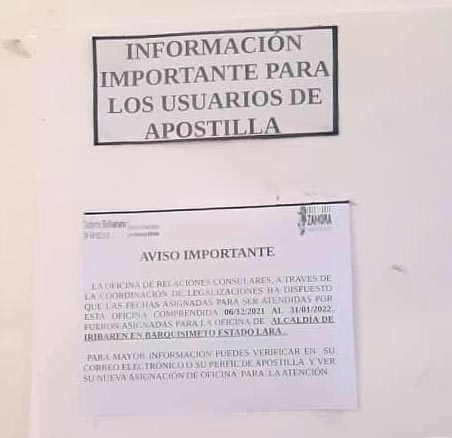 DURÓ POCO SE LLEVAN SERVICIO DE APOSTILLA PARA EL MUNICIPIO IRIBARREN