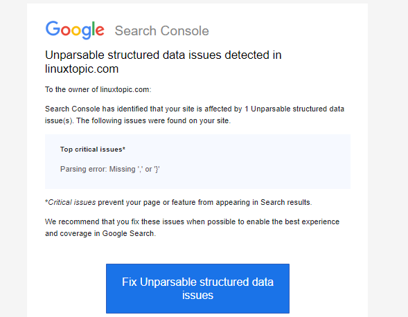 Google Search Console - Unparsable Structured Data Issue
