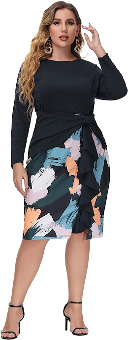 Extra Large Floral Print Peplum Dresses