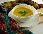 Butternut soup in a bowl.