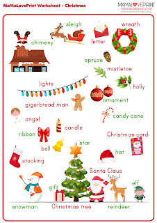 MamaLovePrint Festival Theme Worksheet - Words for Christmas English Vocabulary Spelling Learning Activities Worksheet Free Download 聖誕節主題工作紙 英文學習資源