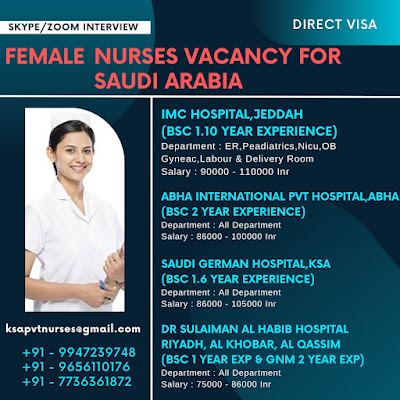 Urgently Required Nurses (F) for Saudi Arabia Various Hospitals