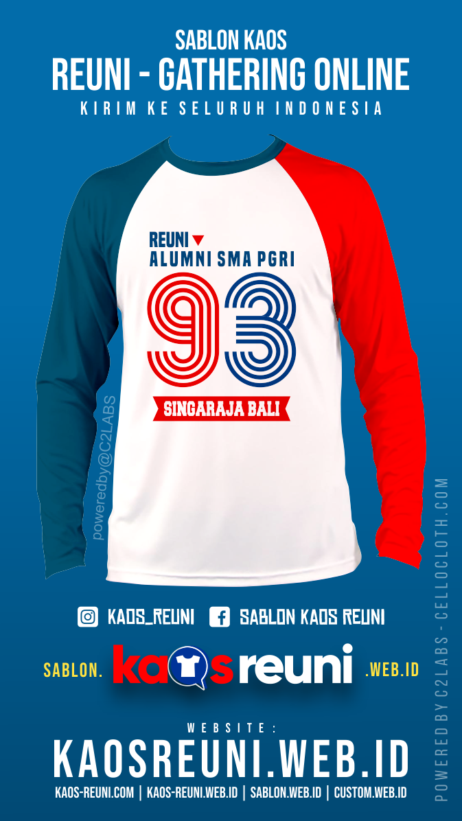 Desain Sablon Kaos Reuni Alumni SMA PGRI Bali - Kaos Reuni 3/4 Kombinasi 3 Warna