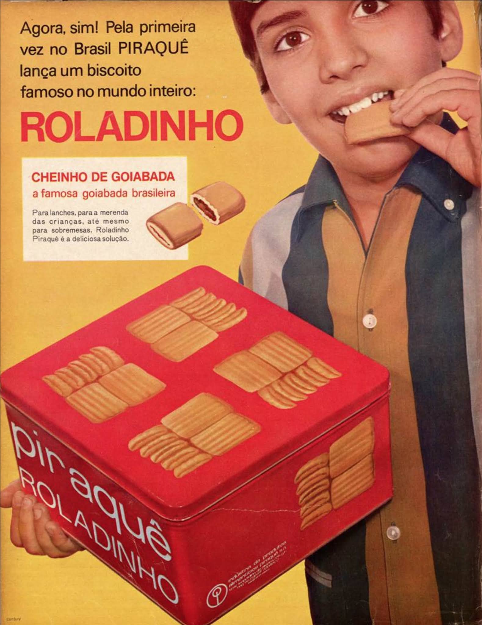 Anúncio da Piraquê veiculado no ano de 1967 promovendo o Biscoito Roladinho