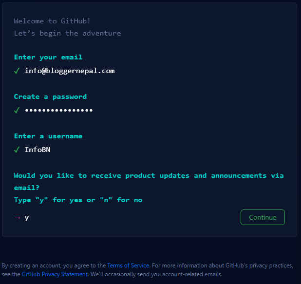 Creating GitHub account