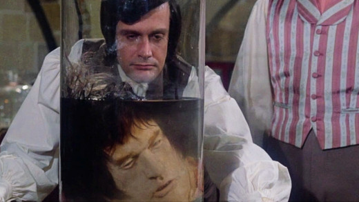 A highwayman's head in a jar, The Horror of Frankenstein, 1970